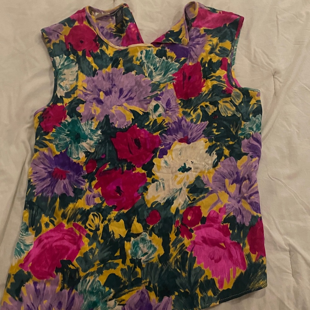 Vintage Emanuel Ungaro Parallele Paris Italian Silk Aqua & Flowers Jacquard Top